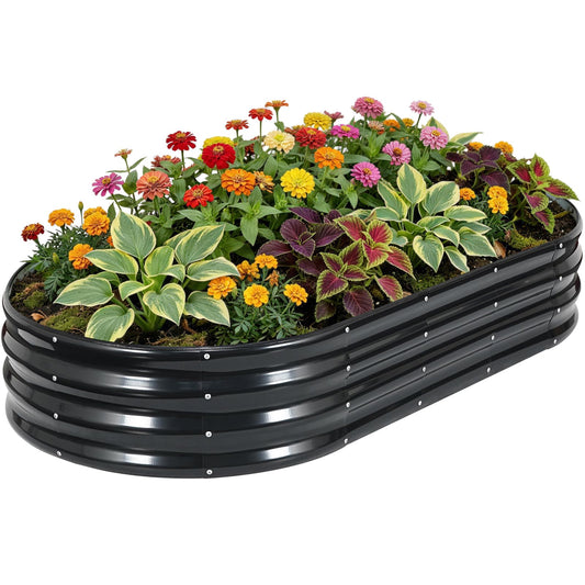 HEALSTOK Galvanized Raised Garden Beds Outdoor, 6x3x1ft Oval Metal Raised Beds for Gardening, Rust-Resistant Garden Planter Box for Planting Vegetables, Flowers, Fruits in Backyard, Patio, Lawn(Grey)