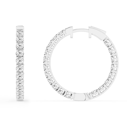 Belacqua 3 Carat Round Lab Grown Inside Out Diamond Hoop Earrings in Sterling Silver, Color J-K, Clarity I1-I2, Prong Set, 2.90MM Width, 26.80MM Height, Fine Jewelry for Women, Gift Box Included