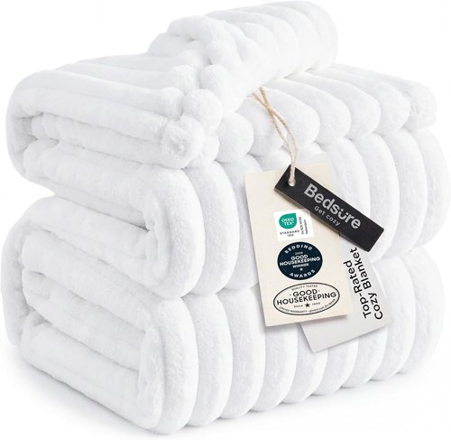 Bedsure GentleSoft Full Blanket - Cozy White Throw for Bed, Soft and Stylish, 84x90 Inches