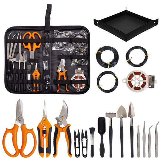 Bonsai Tools Kit 20 Pcs Garden Tools Set for Beginner, Gardening Gift for Women Men, Includes Bonsai Wire Kit, Plant Mat, Pruning Shears, Bonsai Scissors, Succulent Tools in Leather Storage Bag