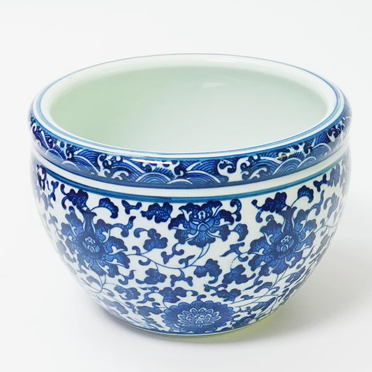 ZENSOAR Blue and White Chinoiserie Planter, Blue and White Flower Pot for Indoor Plants, Oriental Pots for Plants, Oriental Porcelain Chinoiserie Pot, Ceramic Asian Planter