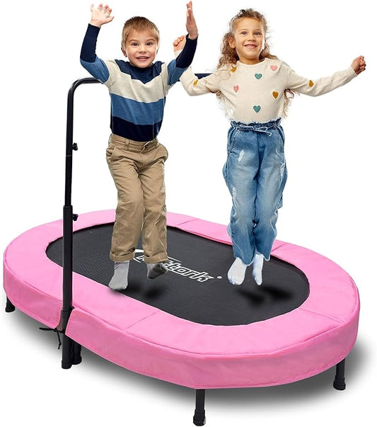 Nattork 56" Kids Trampoline Indoor, Double Trampoline with Adjustable Handle for Kids, Indoor/Outdoor Foldable Jumper, Max Load 220lbs