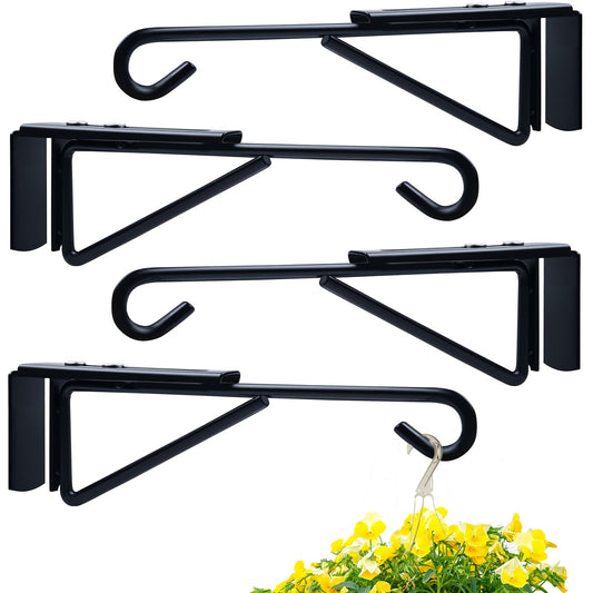 4Pack Adjustable Vinyl Fence Hooks Fit Fence Widths 0.75-3 Inch, Heavy Duty Vinyl Fence Plant Hangers for Hanging Plant Bird Feeders, Lights, Basket Over the Fence Hanger for Hanging Plant Outdoor