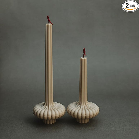 LAWA Set of 2 Pumpkin Base Candle - Beautiful Handmade Pillar Unscented Soy Wax Elegant Aesthetic Vase Candle Housewarming Gift Home Room Shelf Decor Idea Sandstone