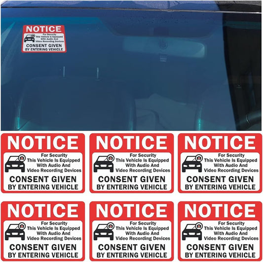 Bittwee 6PCS Car Camera Audio Video Recording Window Vinyl Stickers, Waterproof Sun-Proof Vehicle Video Recorder