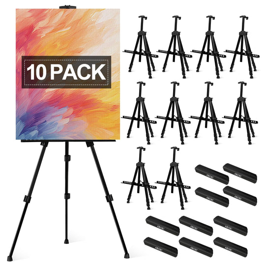 AROIC10 Pack Painting Display Easel Stand Portable Adjustable Metal Tripod Artist Canvases Height from20to66Inch Extra Sturdy forTable-Top/Floor Painting, Drawingand Displaying,Black with10StorageBag