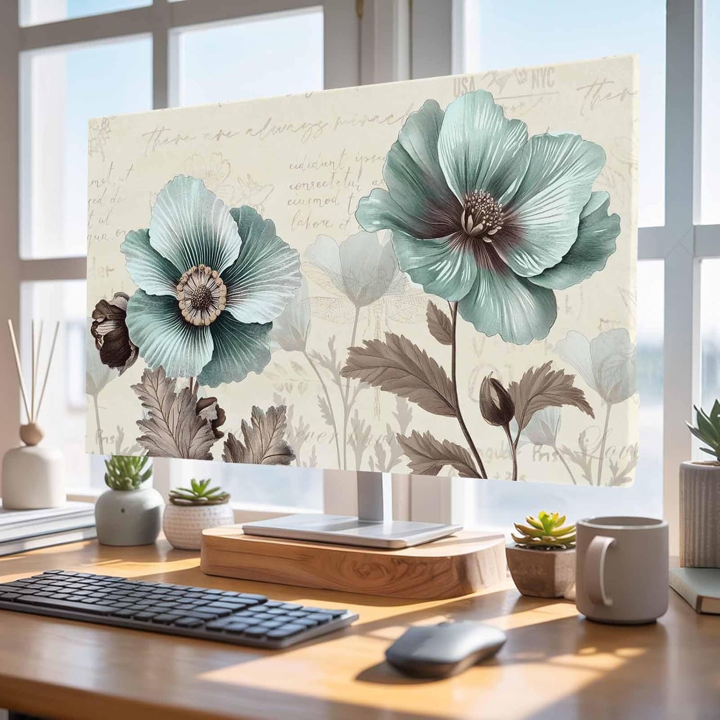 Yukro 32 Inch, 28"x16" Victorian Style Indoor TV Dust Cover, Vintage Blue Flowers Broccoli Elastic TV Dustproof Cover
