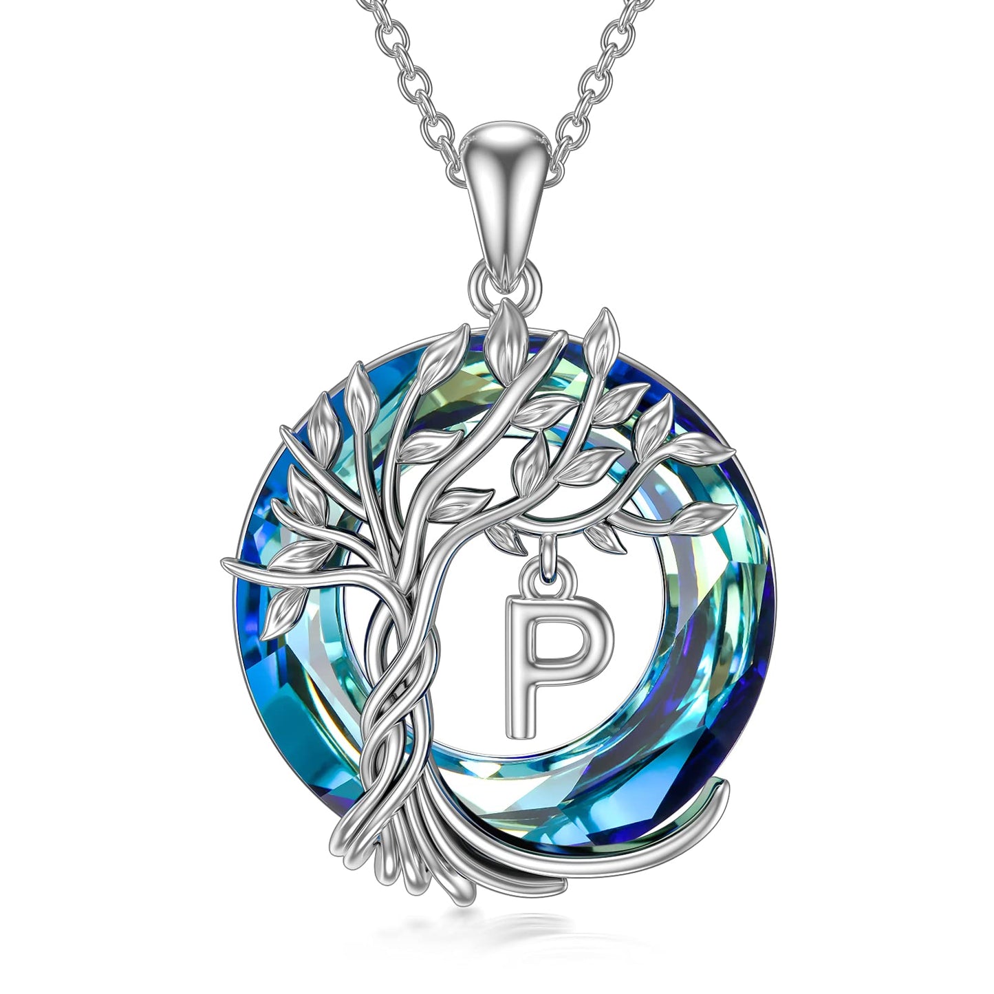 TOUPOP Tree of Life Initial Necklace Gifts for Women Sterling Silver Initial P Letter Jewelry Irish Crystal Pendant Birthday Gifts for Women Her Mom Wife Daughter