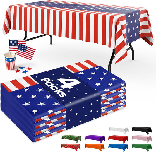 Niuara American Flag Tablecloth - 4 Pack Disposable 54" x 108" Patriotic Decor for 4th of July & Memorial Day