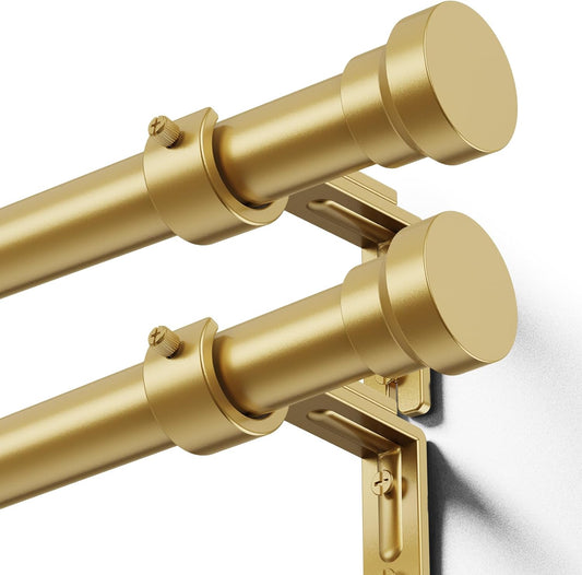 YaFex Curtain Rods - Heavy Duty 1 Inch Adjustable Window Treatment Rods | 32-118 Inch, Modern Gold Design
