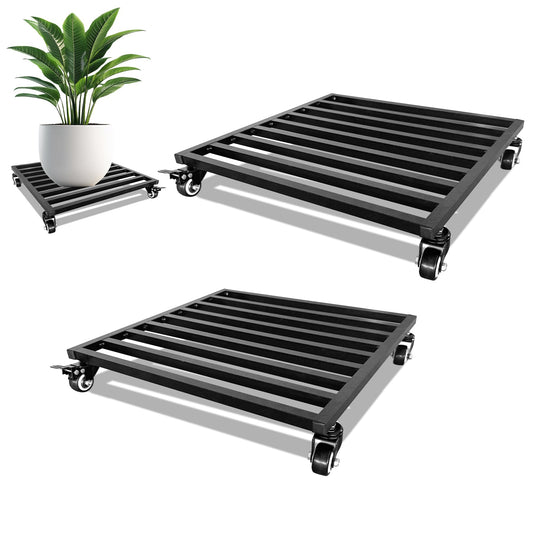 Plant Caddy with Wheels 18'' 2 Pack Metal Rolling Plant Stand Plant Dolly with Lockable Casters Aluminium Heavy Duty Pot Mover Rollers Indoor Outdoor Planter Trolley Holds up 440 Lbs Planter Black