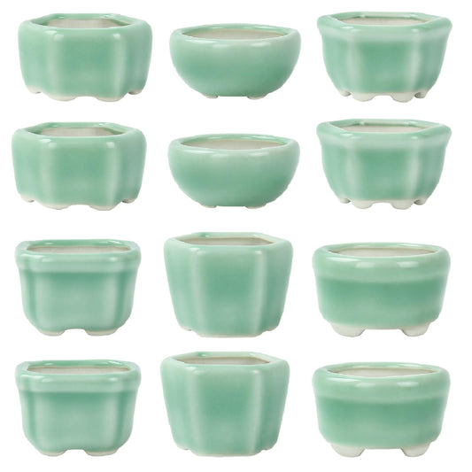 Bonsai Planter 1.8 inch (4.5cm) Mini Succulent Glazed Pots Set of 12 Green