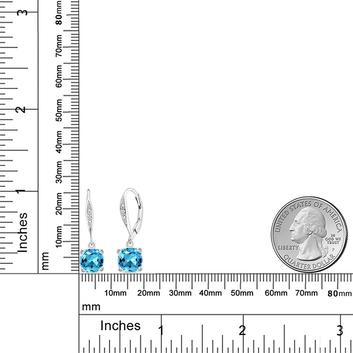 Gem Stone King Drop Dangle Earrings For Women | 7MM Cushion Cut Gemstone Birthstone and Diamond | 925 Sterling Silver | Jewelry Gift for Mom Wife Her | Swiss Blue Topaz-November | Sterling Silver