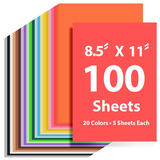 100 Sheets Colored Cardstock 8.5 "x 11", 65LB 180GSM Craft Bulk Construction Paper, 20 Assorted Colors Card Stock Paper for School & Office, Card Making Printer Scrapbook Decorations DIY Crafts