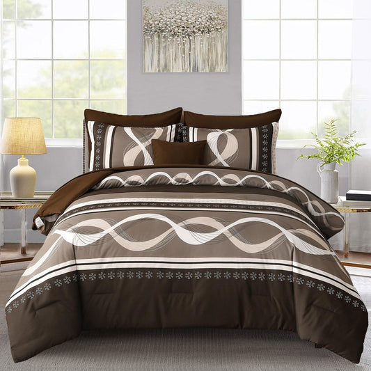 Anibedding Boho Comforter Set,8 Pieces Bed in a Bag Patchwork Striped Comforter Set,Brown Bed Set Queen Size, Soft Microfiber Boho Bedding Set for All Season(90"×90")