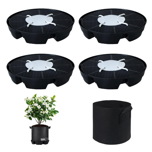 ZHIYUEJING 4Pcs Self Watering Pot Base with 1 Plant Grow Bag, Self Watering Pots for Indoor Plants, Plant Saucers, Auto Watering for Plants Indoor - Auto-Irrigation System for 5 Gallon Fabric Pots