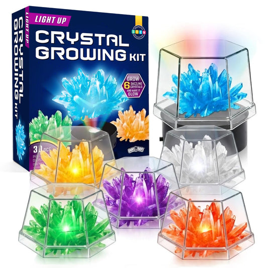 BenBen Light Up Crystal Growing Kit for Kids - Grow 6 Vibrant Crystals - STEM Science Experiments DIY Kit with LED Display Night Light Base - Educational Toys Birthday Gifts for Boys Girls Age 8-12