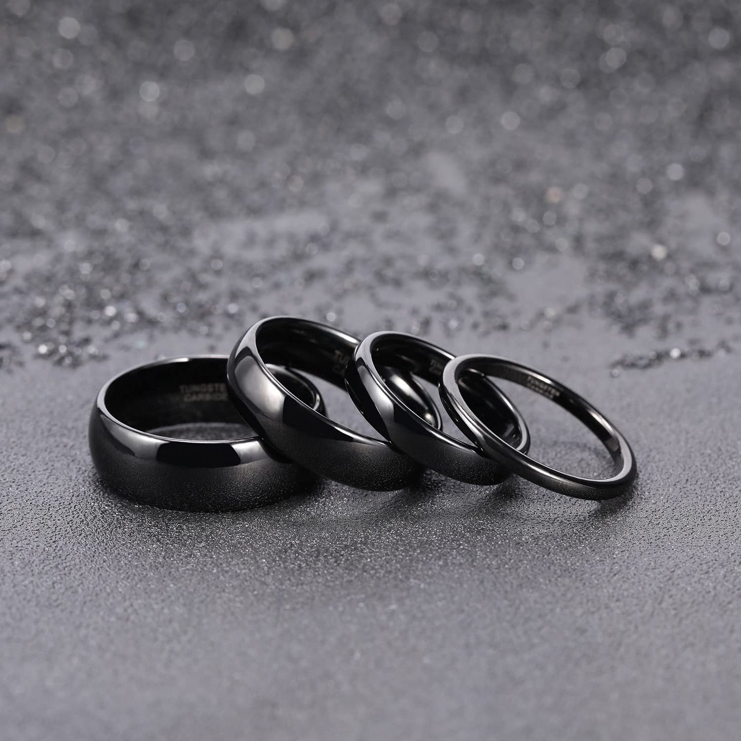 TRUMIUM 4mm Mens Womens Wedding Band Tungsten Carbide Black Rings High Polished Beveled Edges Comfort Fit Size 12