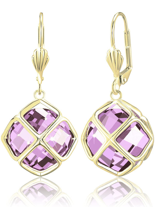 Big Light Purple Crystal Dangle Earrings for Women (Jun-Lavender-14K Gold)