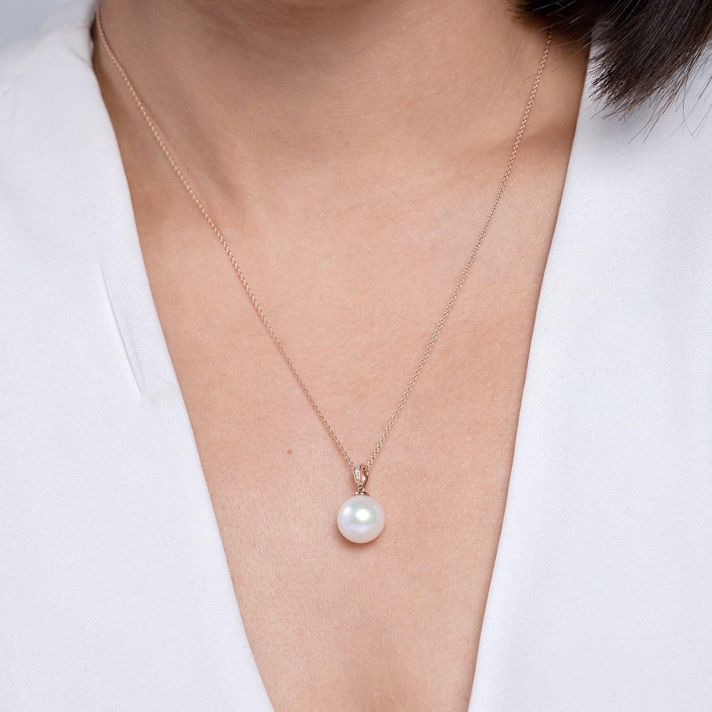 Angara Freshwater Pearl Solitaire Pendant for Women | 10mm Round Freshwater Cultured Pearl Diamond Solitaire Pendant Necklace in White Gold | June Birthday, Anniversary, Gemstone Jewelry Gift | AA