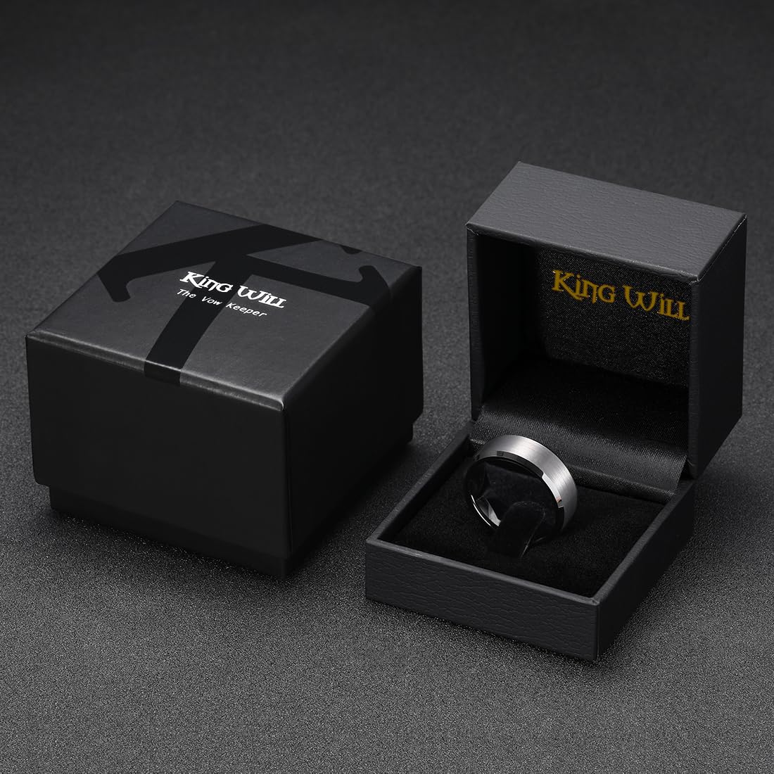 King Will Gunmetal Gray 8mm Basic Wedding Ring For Men with Brushed Matte Surface Beveled Polished Edge Comfort Fit Size 9