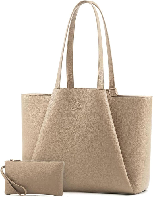 15.6 Inch LOVEVOOK Laptop Tote for Women - Faux Leather Laptop Bag with Clutch, Large Capacity Office Purse Computer