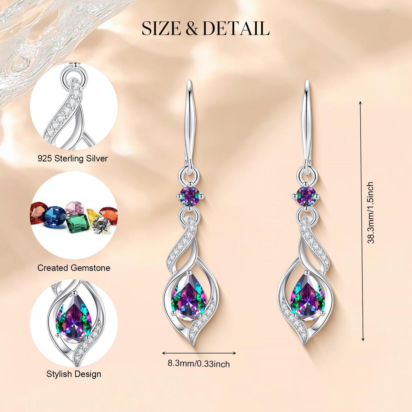 FANCIME Gift for Women June Birthstone Dangle Earrings for Women Teardrop Alexandrite Earrings S925 Sterling Silver infinity Love Birthday Gifts for Mom Women