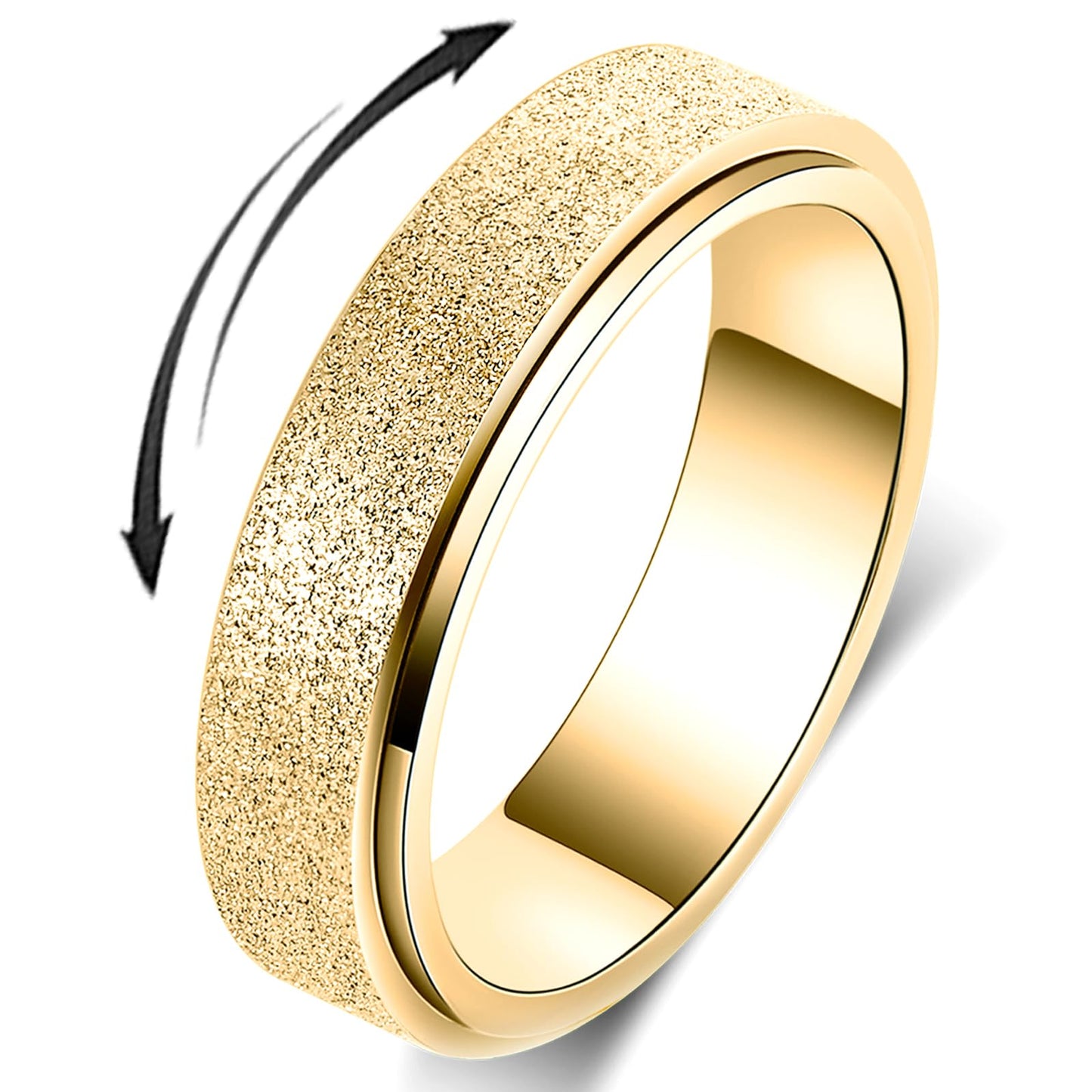 OreilleStar Titanium Stainless Steel Anxiety Ring for Women Men Fidget Toys Adults Spinner Ring 6mm Wide Cool Mood Rings Band Rings Hand Polished Gold Size 8