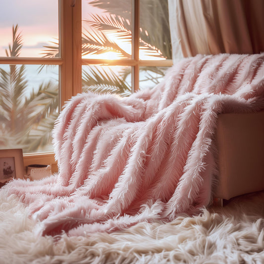 Hyde Lane Blush Pink Throw Blanket for Couch Sofa, Reversible Ultra Soft Faux Fur Fluffy Fuzzy Throw Blankets - 60x80 Rose Gold