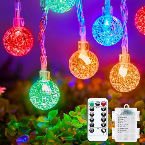 Minetom Crystal Globe String Lights - 33 ft 60 LED Waterproof Fairy Lights with Remote & 8 Modes | Multicolor Decor for Bedroom, Tent, Patio & Parties