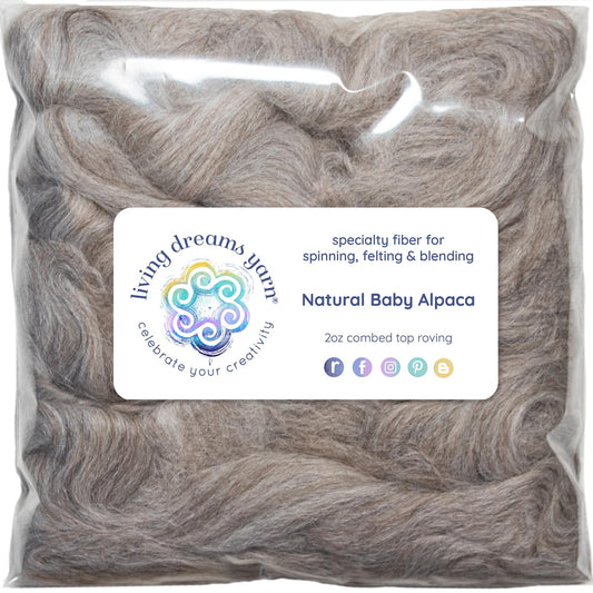 Baby Alpaca Fiber for Spinning, Blending, Felting & Dyeing. Natural Combed Top Roving, Grey.