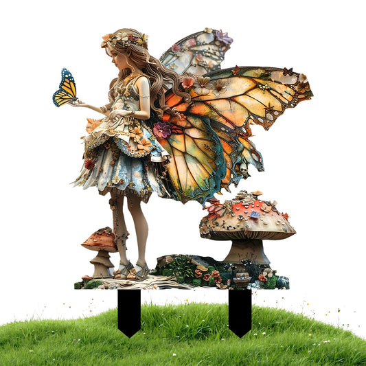 Beciway Bohemian Style Butterfly Fairy Garden Stake, 2D Flat Acrylic Outdoor & Indoor Yard Sign, Fairy Garden Decor Panel for Lawn, Plants & Pots, Elf Garden Accessories