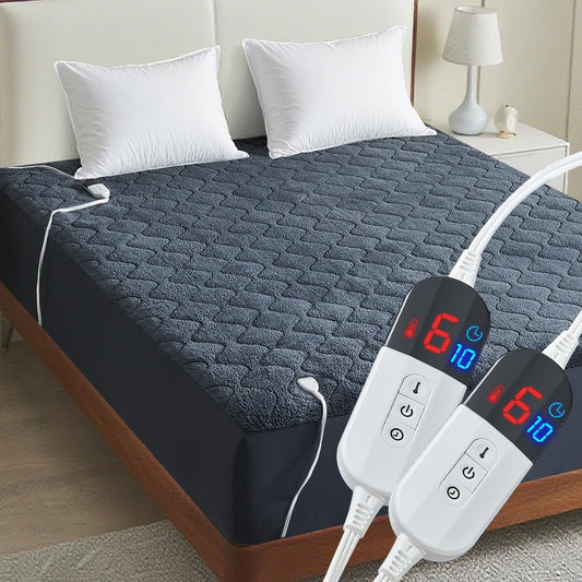 Easthome Twin Size Heated Mattress Pad Sherpa Electric Mattress Pads Electric Bed Warmer Fit up to 21" with 6 Heat Settings 10 Hours Auto Shut Off, Dark Gray