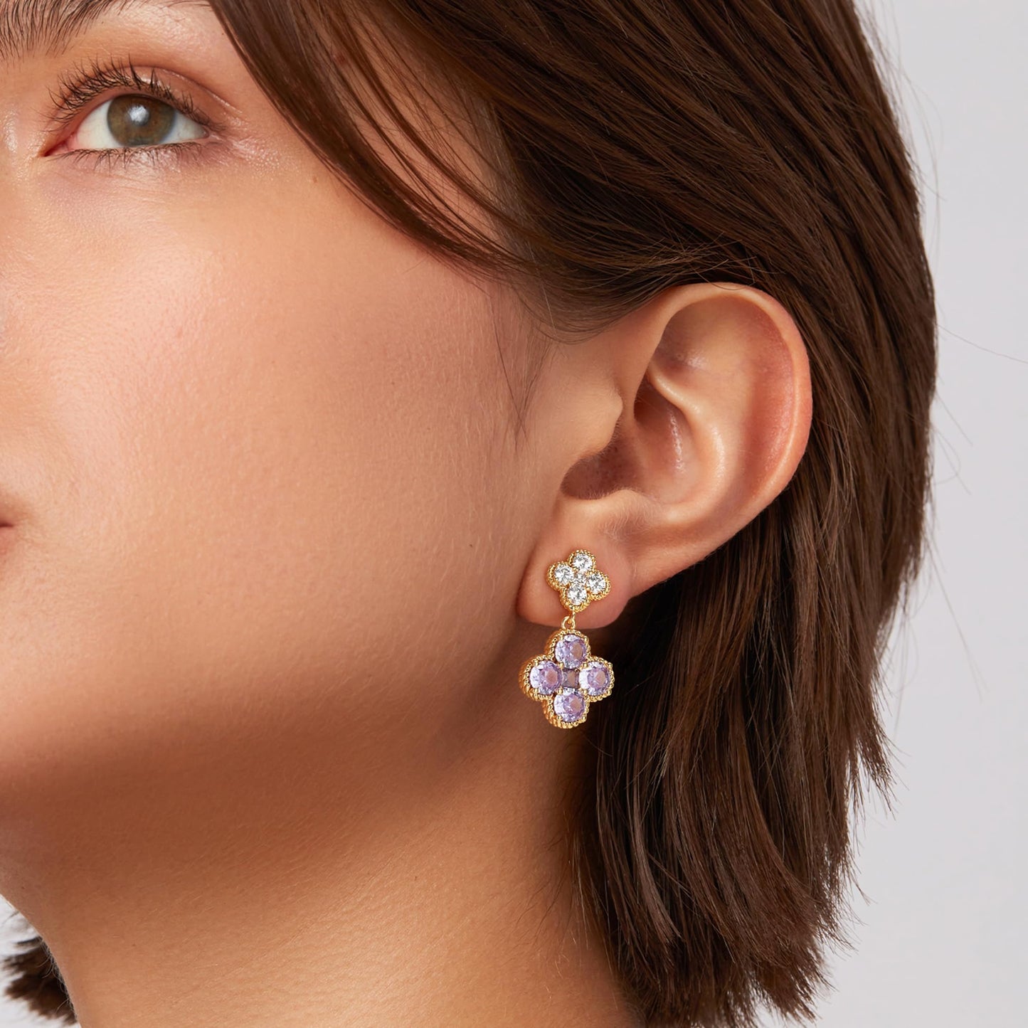 MTMY Dangle Earrings for Women 14K Gold Plated Four Leaf Clover Dangling Drop Birthstone Stud Earrings Trendy Flower Birthstone Jewelry Birthday Gifts(June)