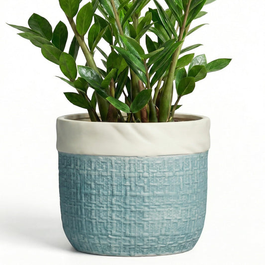 Teagas 9.8 Inch Plant Pot - Ceramic Pots for Plants with Drainage Hole, Boho Plant Pots for Indoor Outdoor Plants, Decorative Round Planters, Porch Office Home Decor, Housewarming Gifts, Blue