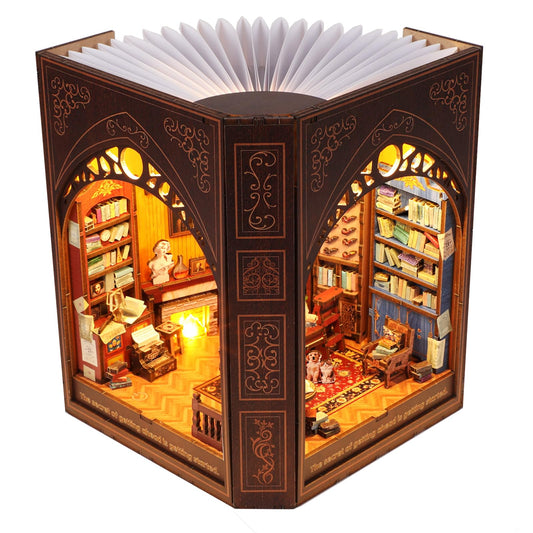Book Nook Kit for Adults and Teens – DIY 3D Wooden Dollhouse Puzzle with LED Light, Mark Twain’s Library Miniature House Bookshelf Insert Decor