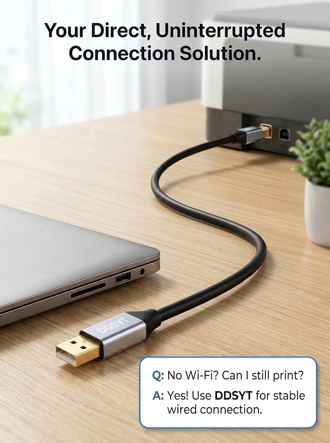 DDSYT 20 2.0 Setup FT USB Printer Cable Gold Plated USB A to B Cord for Long Distance Home Office Compatible with HP