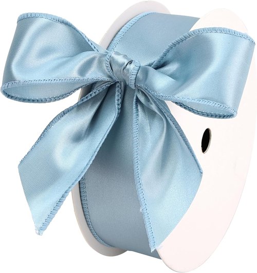French Blue Satin Wired Ribbon - 1.5 Inch, 25 Yards for Gift Wrapping, Baby Showers & Weddings