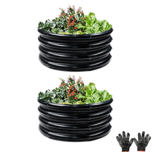 Gartist 2 Pcs 2x2X1 FT Round Galvanized Raised Garden Bed Kit, Black Outdoor Planter Garden Bed, Metal Raised Box for Vegetables, Fruits, Flowers & Herbs
