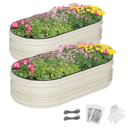 WORKPRO 2PK 4x2x1ft Outdoor Galvanized Raised Garden Bed Kit, Rust & Corrosion Protection, Easy Assembly, Safe Edge, Ideal for Vegetables & Flowers, White