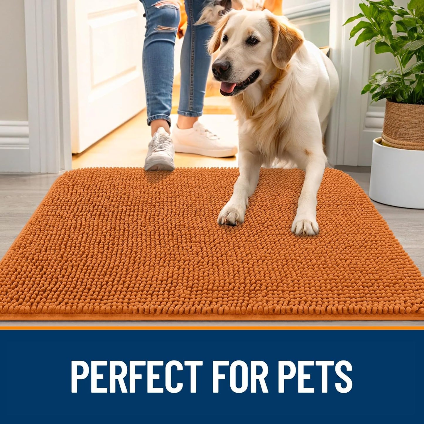 OLANLY Dog Door Mat - Absorbent Non-Slip Chenille Mat for Muddy Paws | 70x46, Quick Dry, Indoor Entryway Carpet in Clay