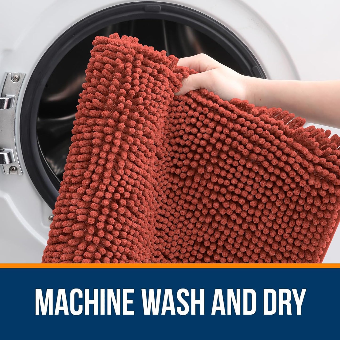 OLANLY Large Chenille Bathroom Rugs - Soft, Absorbent & Quick-Dry | 47x32 in Rustic Terracotta