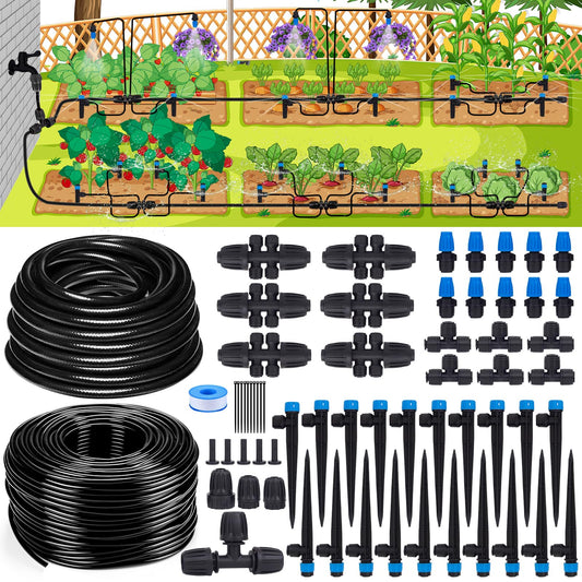 Inntop 240FT Drip Irrigation System Kits, Quick Connect Automatic Garden Watering System for Raised Bed, Potted Plants, Lawn, Greenhouse with 1/2 inch Hose 1/4 inch Tubing and Accessories