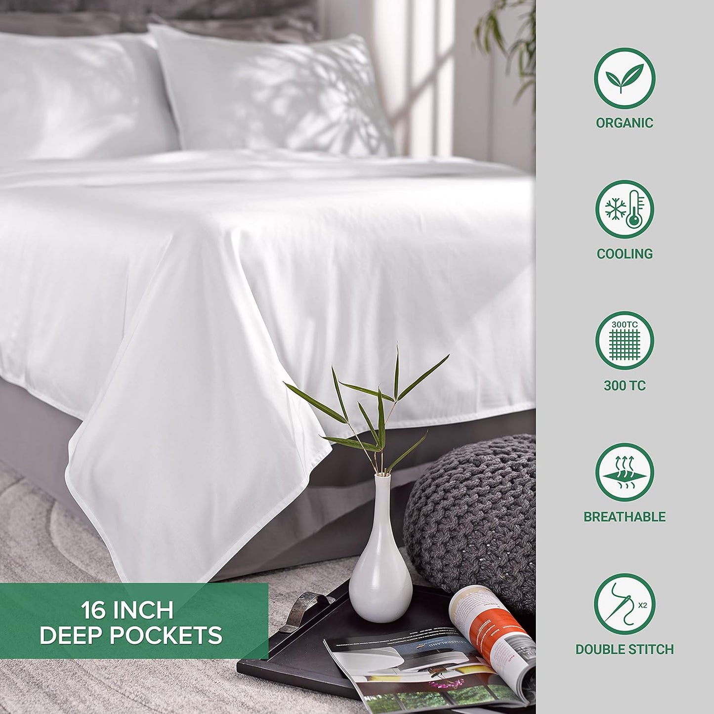 Pure Bamboo King Sheets - Luxuriously Soft 100% Organic Viscose Bed Sheet Set | Cooling & Durable (King, Birch)