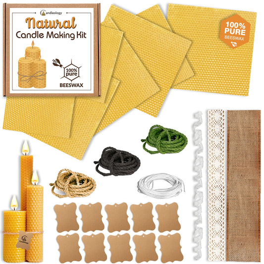 Beeswax DIY Candle Making Kit - Natural Candle Rolling Kit for Beginners with 7 Beeswax Sheets & Multiple Decorations to Make Candles