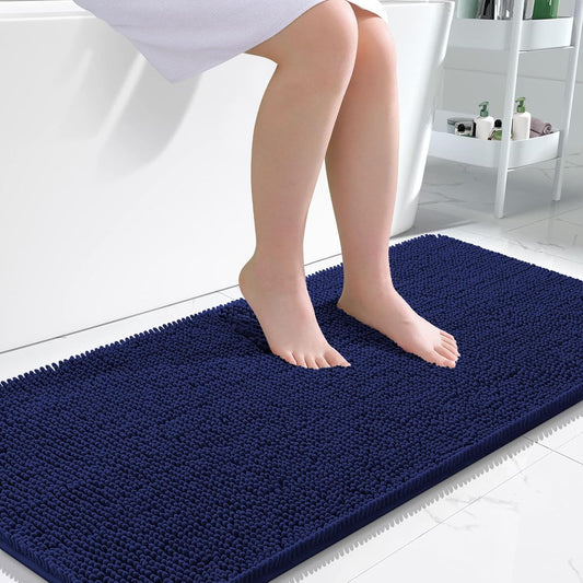 OLANLY Bathroom Runner Rugs - Soft Absorbent Chenille with Rubber Backing | Quick Dry, 47x24, Twilight Sapphire