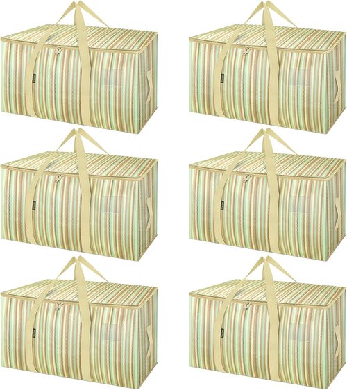 BALEINE 6-Pack Oversized Moving Bags - Heavy-Duty Storage Totes with Reinforced Handles | Color Strip