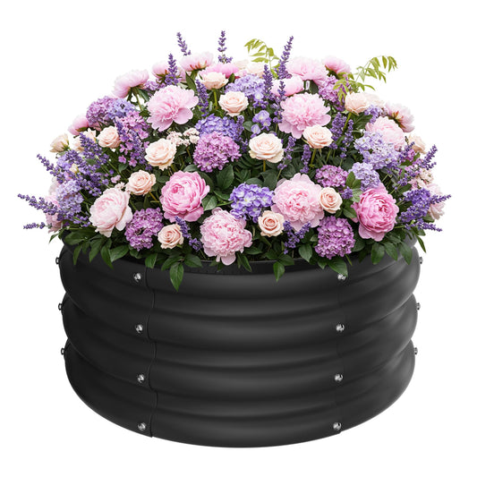 ZXZYHFTY Raised Garden Bed, 0.6 mm Galvanized Steel Round Planter Box with Open Bottom, Black, 2 x 2 x 1 FT, 1 Pack
