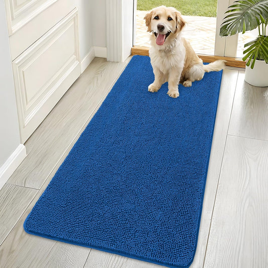 OLANLY Dog Door Mat - Absorbent Non-Slip Mud Mat for Muddy Paws | 70x35, Quick Dry Chenille, Deep Navy Blue