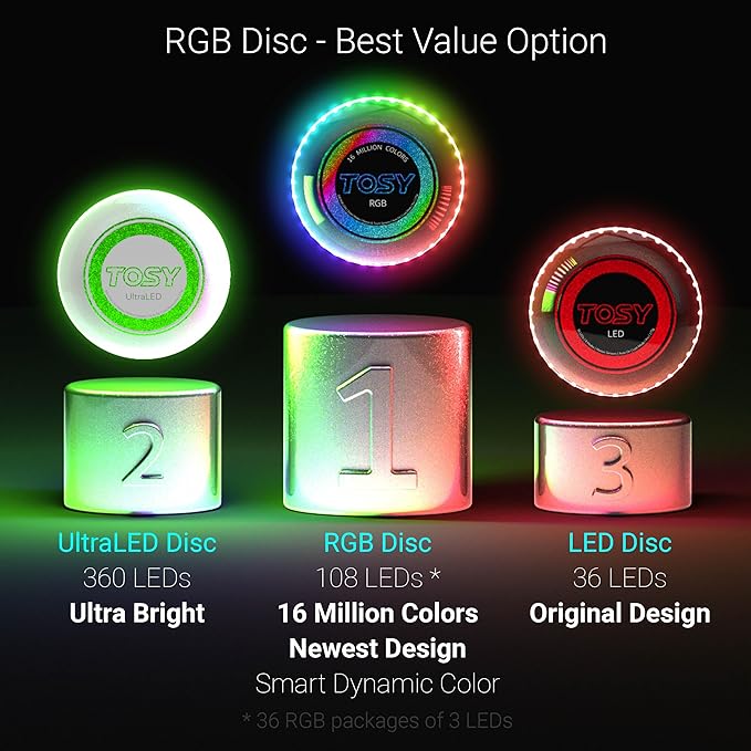 TOSY Bundle of 2 - Flying Disc 108 LEDs - RGB White + Green